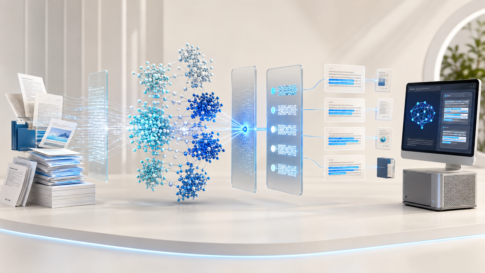 Documents transformed into semantic vectors, retrieved and returned as cited passages