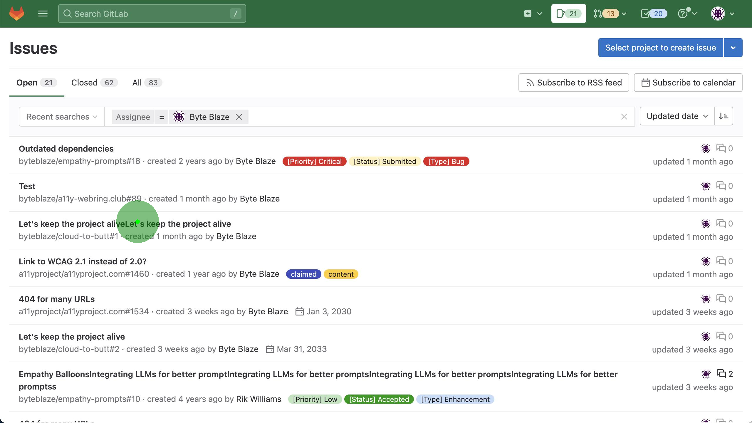 Official Qwen3-VL computer-use example with a green target marker over the third issue in a GitLab-style list